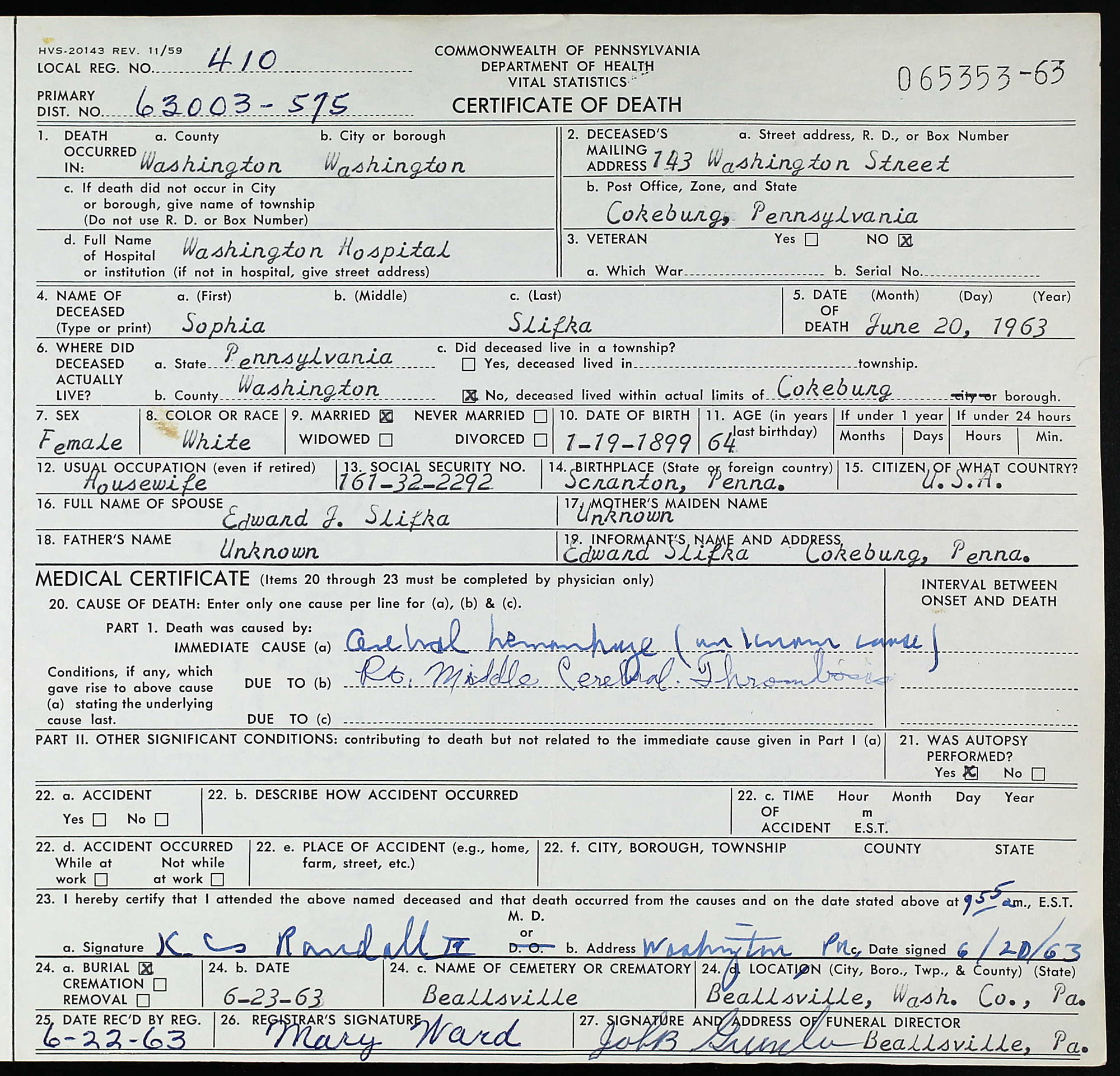 death certificate